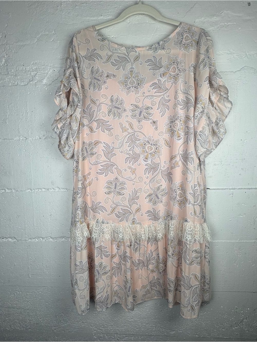 Loft Elegant Blush Pink Floral Lace Trim Dress